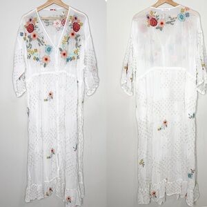 Johnny Was White Floral Embroidered Swim Cover-Up